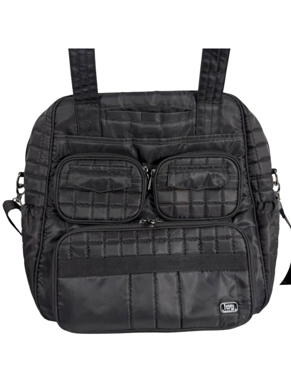 Lug Puddle Jumper Quilted Black Overnight Weekender Travel Bag Multiple Pockets